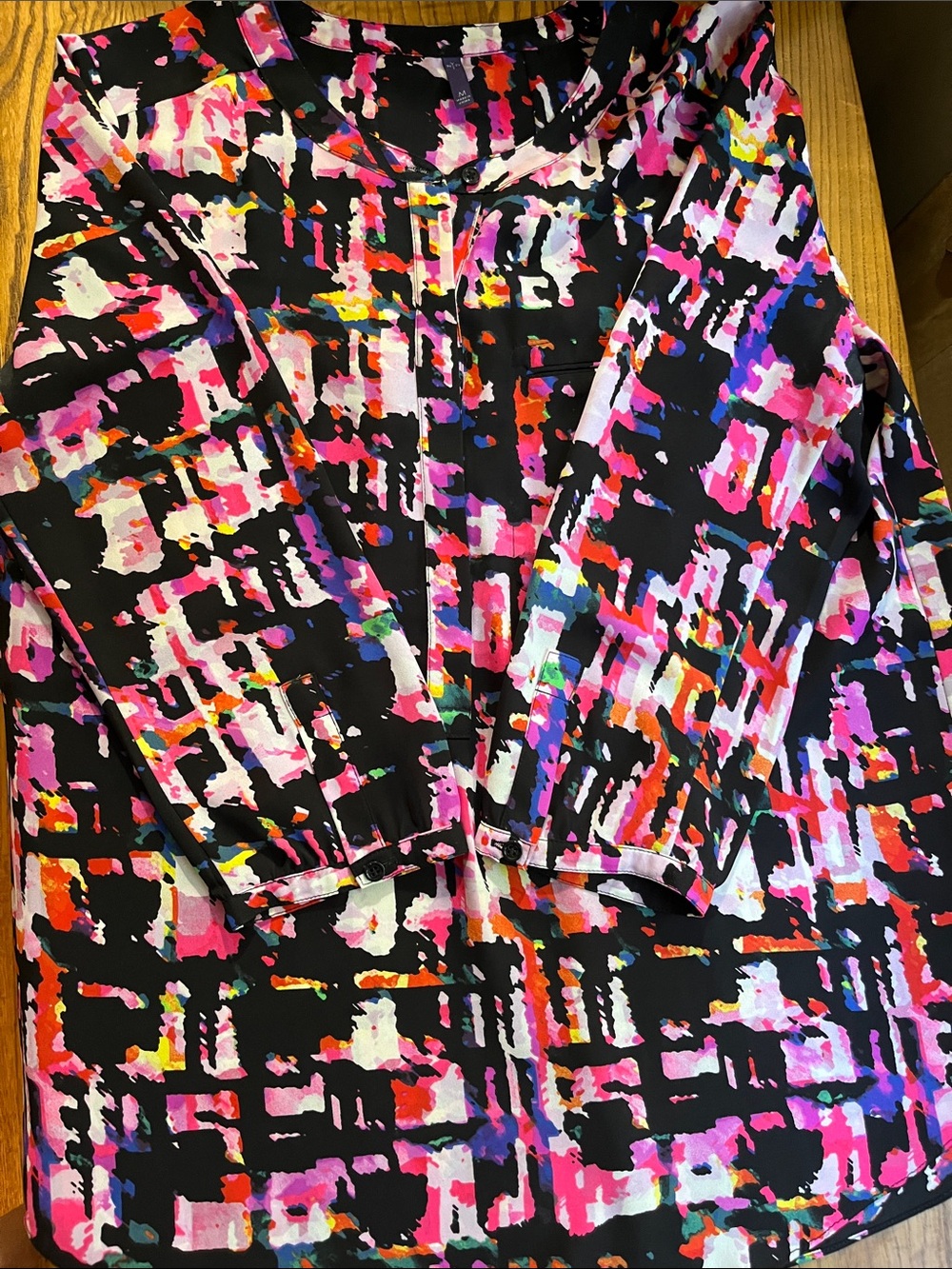 NYDJ Black Multicolor Abstract Print Blouse